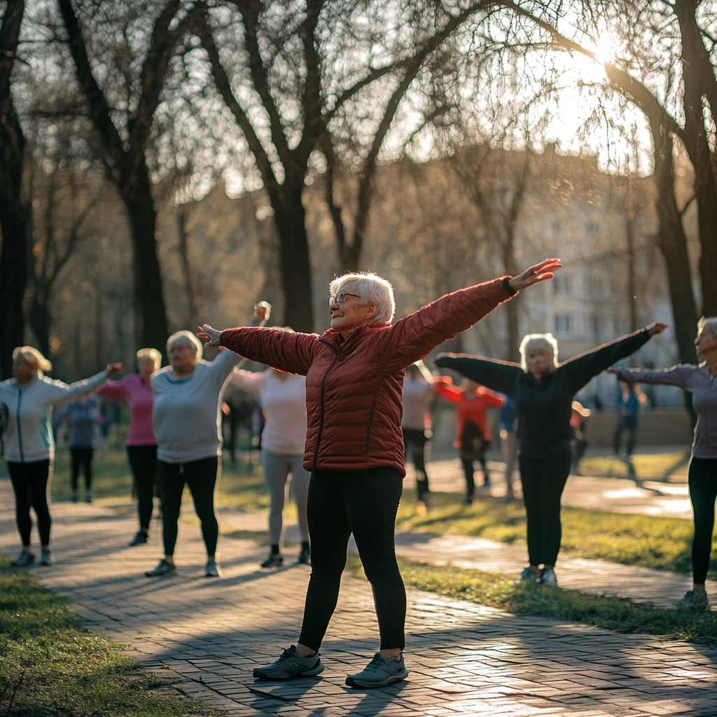 Активні пенсіонери займаються спортом на відкритому повітрі